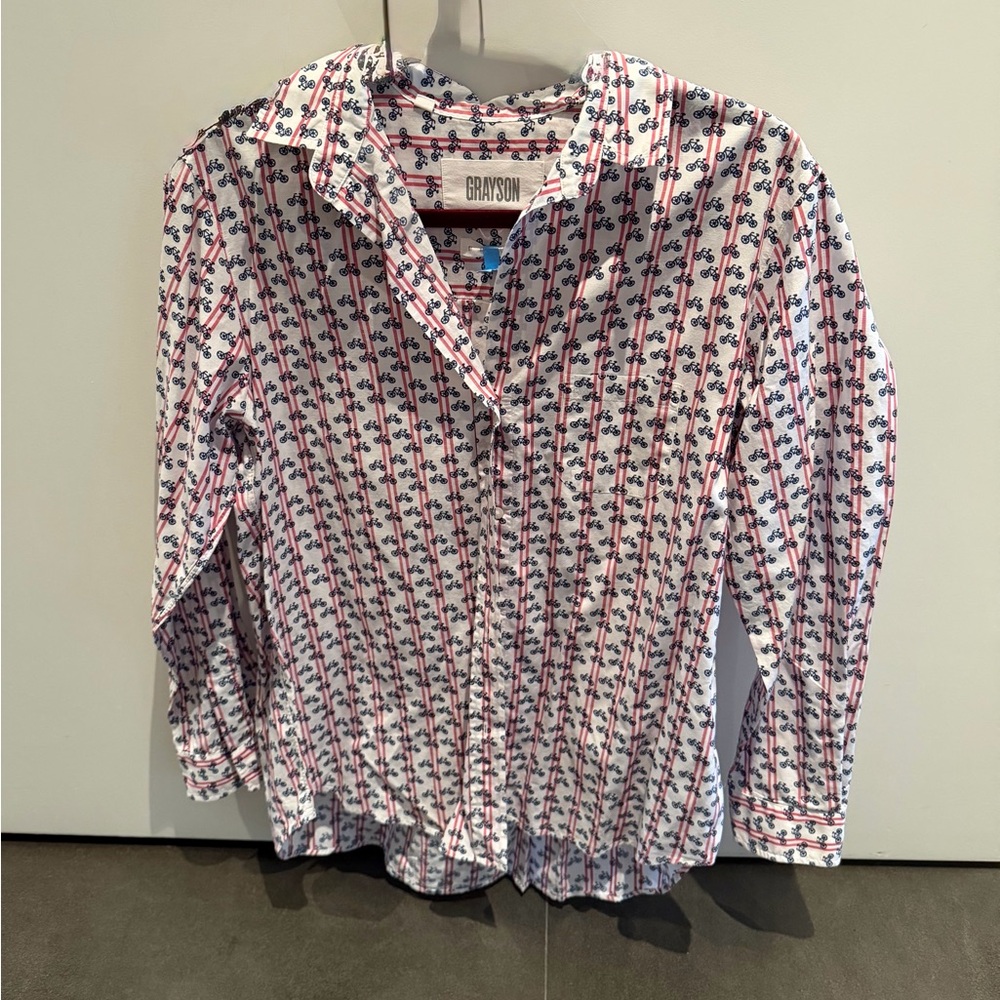 Women’s Red White and  Blue Bike Patterned Shirt